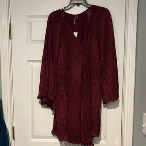 Anthropologie Deep Red Long Sleeve Dress